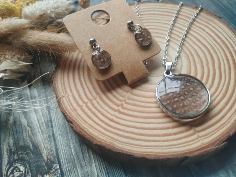 Handgemachtes Schmuckset - Anhänger, Kette Und Ohrhänger Aus Kunstharz Mit Echter Feder Resinart Diy Handgemachtes Schmuckset - Anhänger, Kette Und Ohrhänger Aus Kunstharz Mit Echter Feder Resinart Diy von GeoJewelryBySilvi