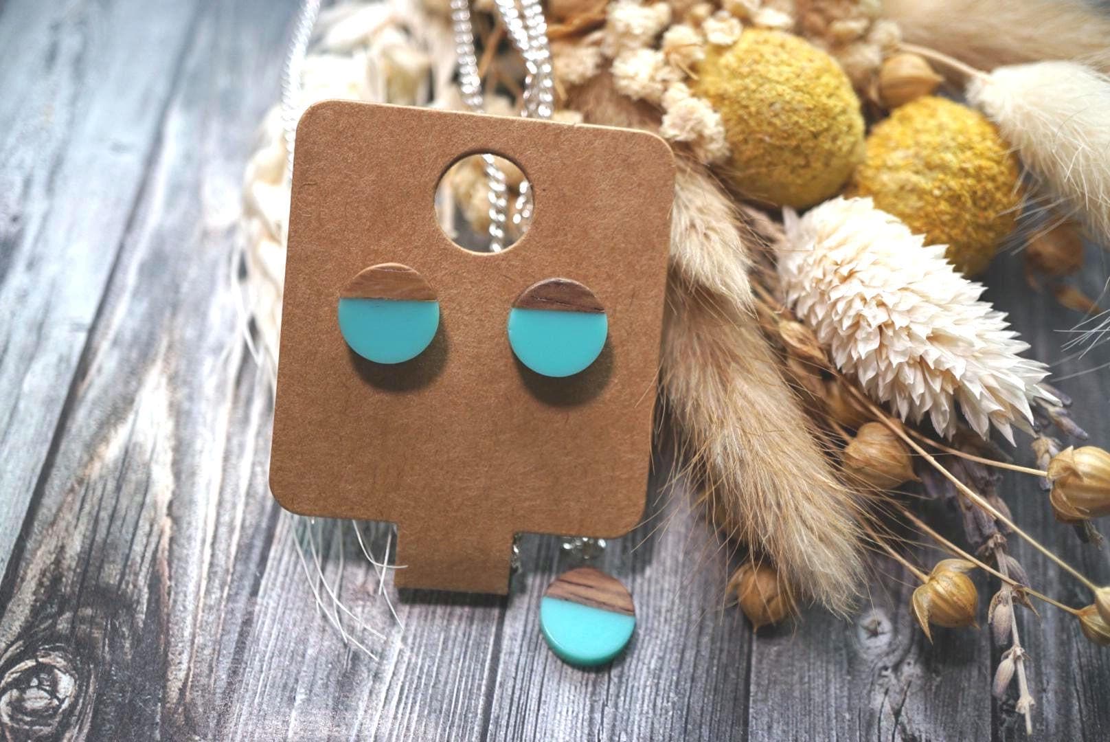 Handgemachtes Schmuckset - Anhänger, Kette Und Ohrstecker Aus Holz, Edelstahl Kunstharz, Resinart, Diy, Handmade von GeoJewelryBySilvi