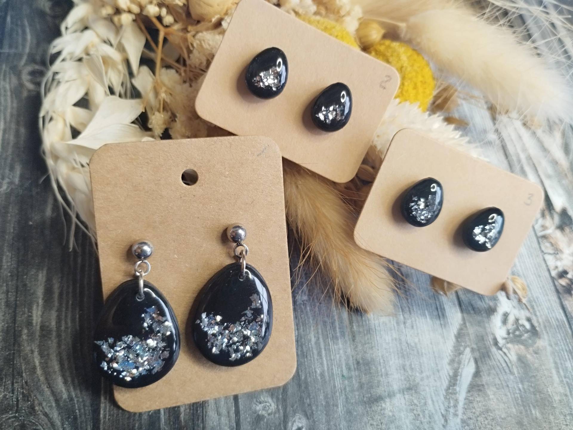 Kollektion "Black Egg" 1x Paar Ohrstecker Oder Ohrhänger Aus Edelstahl, Polymerton Und Blattmetall, Handmade & Diy von GeoJewelryBySilvi