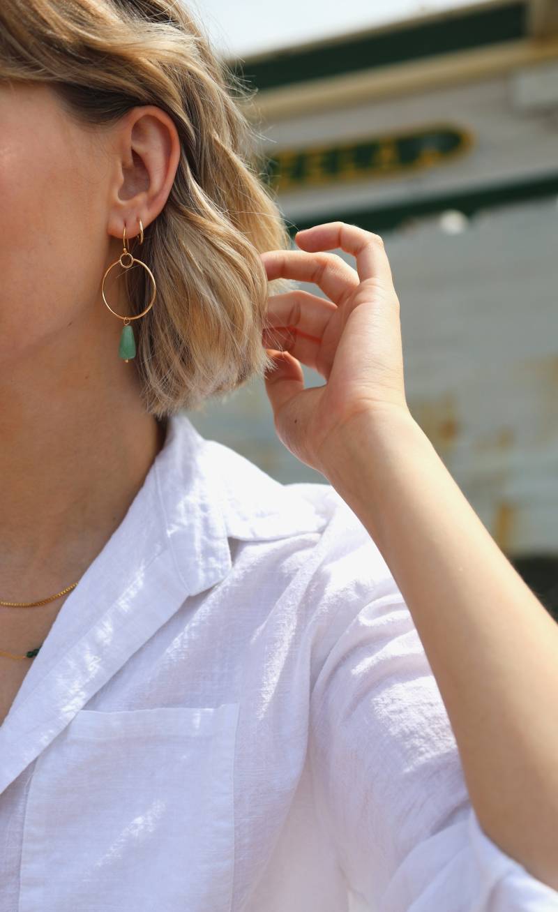 Blakely Ohrringe Mit Aventurin ~ Zarte Vergoldete Kreis Creolen Handgemachter Schmuck Valentinstag Geschenk Hochzeit Braut Abschlussball von GeoMetricGem