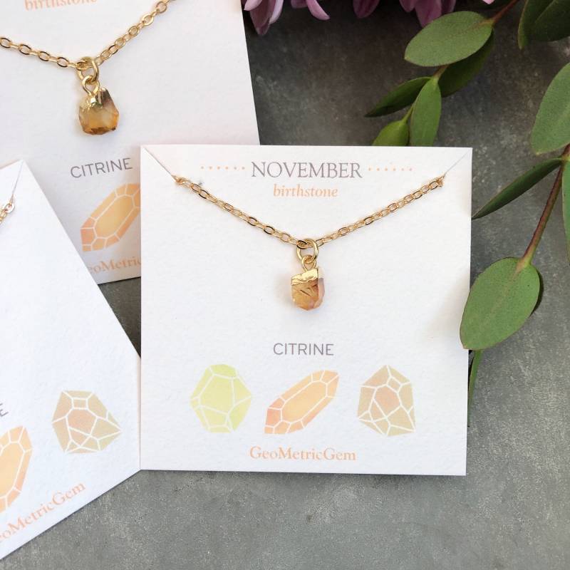 Geburtsstein Halskette ~ November Citrin Kristall Gold Galvanisierter Roher Gelber Edelstein & Vergoldete Kette Anhänger Geburtstagsgeschenk von GeoMetricGem