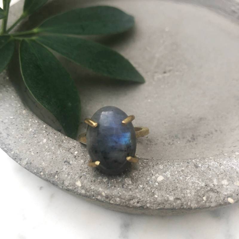 Labradorit Ring ~ Größe 5 6 7 8 9 Große Oval Erdig Grau Blau Edelstein Gold Craw Messing Einstellung Cocktail Statement Geschenk von GeoMetricGem