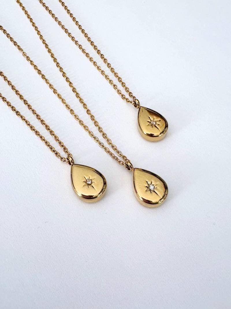 Nordstern-Halskette ~ 18K Vergoldeter Edelstahl-Zarter Charme Cz-Kristallanhänger 16 " - 18"Kette Handgefertigt in Philadelphia von GeoMetricGem