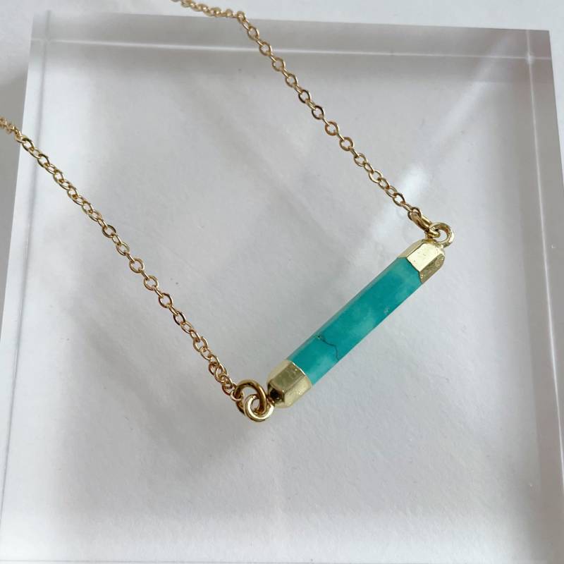 Turquoise Bar Halskette ~ Gold Galvanisierte Hexagon Grüner Edelstein & Vergoldete Kette Minimal Anhänger Geburtstagsgeschenk von GeoMetricGem