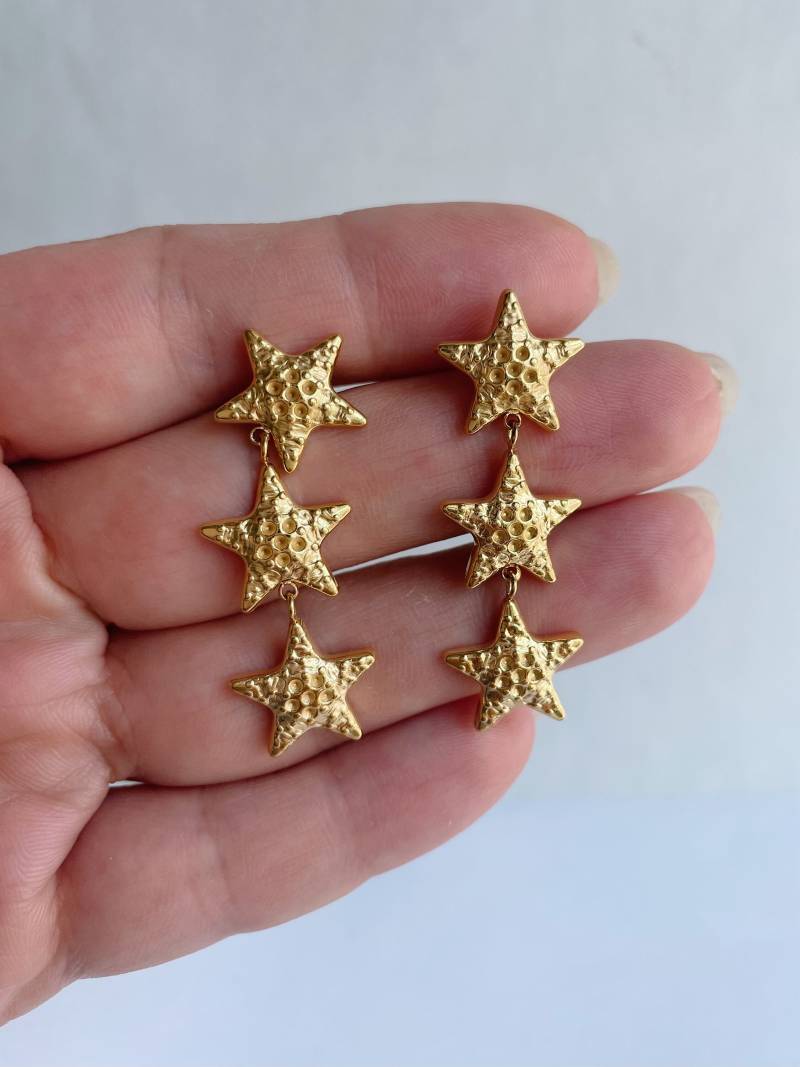 Verdreifachen Seestern Ohrringe, Spaß Vergoldete Ohrhänger Mit Messing Krabbe Anhänger Handgemacht Schmuck Geschenk Hochzeit Braut Abschlussball von GeoMetricGem
