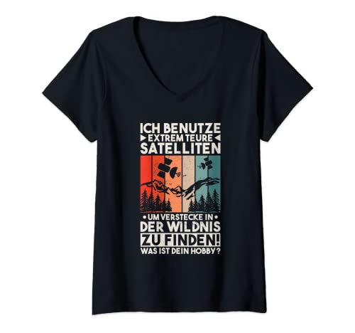 Damen Geocaching Design Geocacher Geocache GPS Geocaching T-Shirt mit V-Ausschnitt von Geocacher Ausrüstung und Geocaching Zubehör