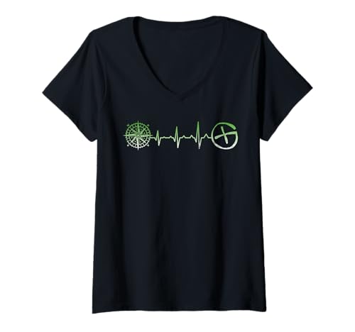 Damen Geocaching Heartbeat Geocacher Geocaching-Werkzeuge Geocache T-Shirt mit V-Ausschnitt Damen Geocaching Heartbeat Geocacher Geocaching-Werkzeuge Geocache T-Shirt mit V-Ausschnitt von Geocacher Geocache Expert Geocaching Lover Graphic