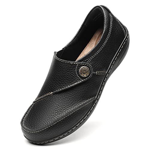 Geoeleph Damen Loafers Casual Slip On Comfort Walking Flats Leder Fahren Mokassins, schwarz, 41 EU von Geoeleph