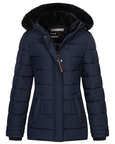 Damen Steppjacke Parka Winterjacke Warm Gesteppt Outdoor Jacke Kapuze, Farbe:Navy, Größe:S (36) von Geographical Norway