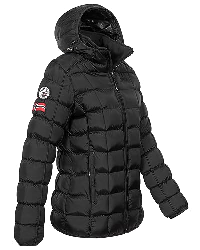 Damen Steppjacke Parka Winterjacke Warm Gesteppt Outdoor Jacke Kapuze, Farbe:Schwarz, Größe:L 40 von Geographical Norway