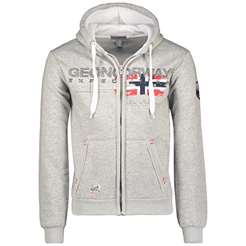 Geo Norway GISLAND Herren – Kapuzen-Sweatshirt, Känguru-Tasche, Herren – Sweatshirt mit Logo, Hoodie, warm, langärmlig, Sport-Hoodie, Regulär, Grau gebleicht., L von Geographical Norway