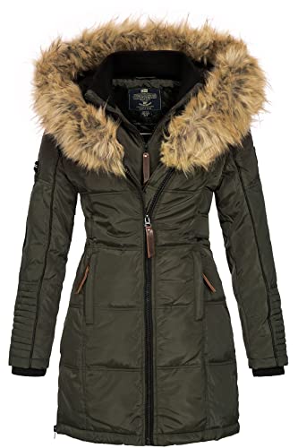 Geographical Norway, wunderschöner Parka, für Damen, Daunenjacke, Kapuze, Pelz Gr. XX-Large, kaki von Geographical Norway