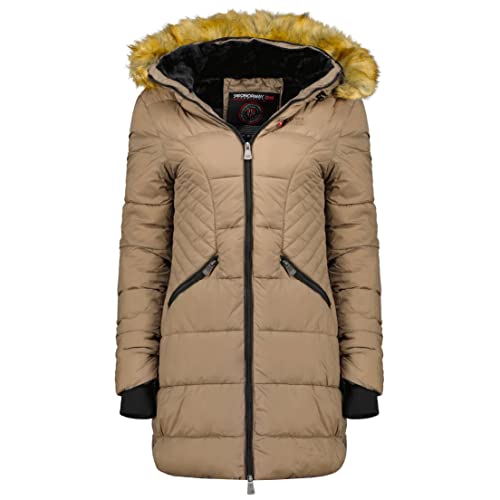 Geographical Norway Abeille Lady - Warmer Halbdicker Parka Frauen Herbst Winter - Feiner Mantel Kapuze Und Kunstpelz - Windjacke - Ideal Elegantes Geschenk Frauen (Taupe M-Größe 2) von Geographical Norway