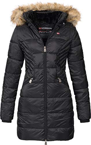 Geographical Norway Abeille Lady - Warmer Halbdicker Parka Frauen Herbst Winter - Feiner Mantel Kapuze Und Kunstpelz - Windjacke - Ideal Elegantes Geschenk Frauen (Schwarz S-Größe 1) von Geographical Norway