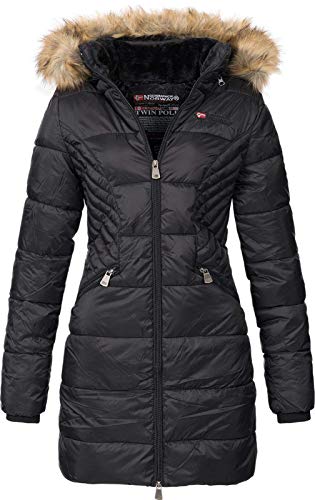 Geographical Norway Abeille Lady - Warmer halbdicker Parka für Frauen Herbst Winter - Feiner Mantel mit Kapuze und Kunstpelz - Windjacke - Ideal Elegant Geschenk für Frauen (Schwarz L) von Geographical Norway