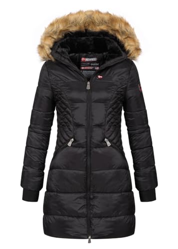 Geographical Norway Abeille Lady - Warmer halbdicker Parka für Frauen Herbst Winter - Feiner Mantel mit Kapuze und Kunstpelz - Windjacke - Ideal Elegant Geschenk für Frauen (Schwarz L) von Geographical Norway