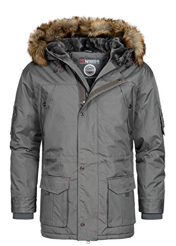 Geographical Norway Abiosaure Men Distribrands - Männliche wasserdichte warme Jacke - Outdoor Pelzmantel mit Kapuze - Outdoor Windjacke - Winterjacke - Outdoor Futter (Dunkelgrau, XL) von Geographical Norway