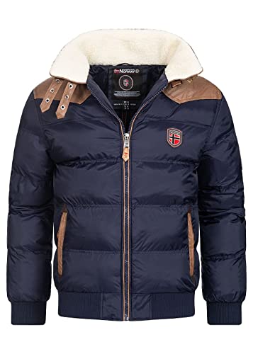 Geographical Norway Abramovitch Men - Warmer Pelzmantel Herbst Winter - Warm Mann Jacke Long Sleeve Windschnitt Parka Style Jacket - Ideal Geschenk Männer (Marine 3XL) von Geographical Norway