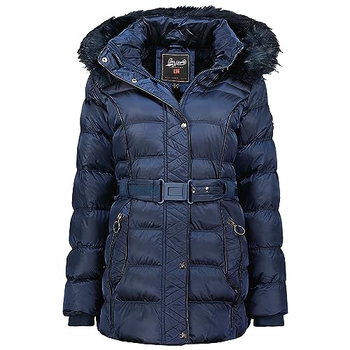 Geographical Norway Aimeraude Lady - Winterjacke Damen Warme Steppung Mann Herbst Winter - Warme Manteljacke leicht Kapuze - Daunenjacke Windstopper Langarm Polsterung - Frauen (Marineblau L) von Geographical Norway