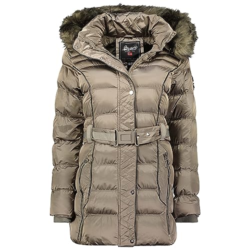 Geographical Norway Aimeraude Lady - Winterjacke Damen Warme Steppung Mann Herbst Winter - Warme Manteljacke leicht Kapuze - Daunenjacke Windstopper Langarm Polsterung - Frauen (Maulwurfsgrau XL) von Geographical Norway