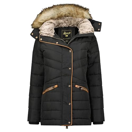 Geographical Norway Ajuju Lady - Winterjacke Damen Warme Steppung Mann Herbst Winter - Warme Manteljacke leicht Kapuze - Daunenjacke Windstopper Langarm Polsterung - Frauen (Schwarz L) von Geographical Norway