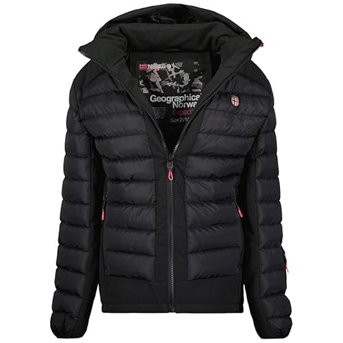 Geographical Norway Aurelien Lady - Winterjacke Damen Warme Steppung Mann Herbst Winter - Warme Manteljacke leicht Kapuze - Daunenjacke Windstopper Langarm Polsterung - Frauen (Schwarz M) von Geographical Norway