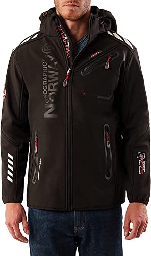 Geographical Norway BELL Men Softshelljacke für Herren Winter - Fleecejacke mit Kapuze - Langärmelige Kleidung / Jacke für Herren, Schwarz , XXL von Geographical Norway