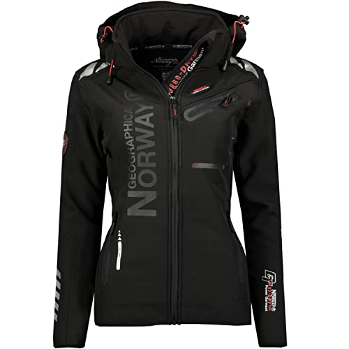 Geographical Norway BELL Women Softshelljacke für Damen Winter – Fleecejacke mit Kapuze für Damen – Kleidung / Mantel wasserdicht, Schwarz , 48 von Geographical Norway