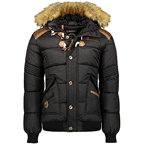 Geographical Norway BELPHEGOR BELL Men - Jacke / Jacke Herren Winter - Steppjacke Fleece mit Kapuze - Wasserabweisender Pelzmantel Schwarz Windjacke, Schwarz , M von Geographical Norway