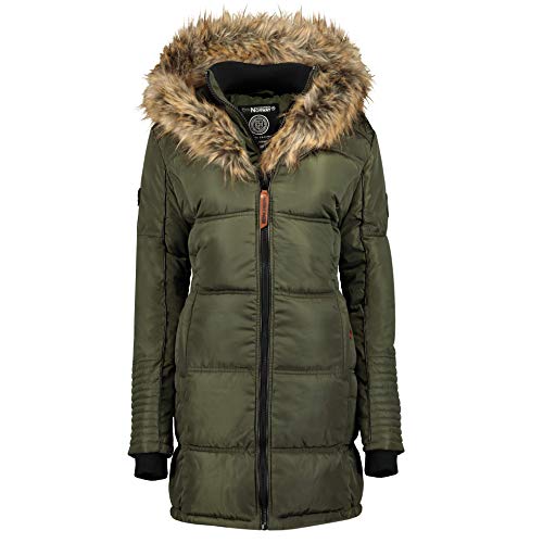 Geographical Norway Beautiful Lady - Warm Mid Thick Parka Frauen Herbst Winter - Fin Mantel Kapuze Pelz - Jacke Windschnitt Daunenjacke Long - Ideal Geschenk Elegant Fraus (khaki S-Größe 1) von Geographical Norway