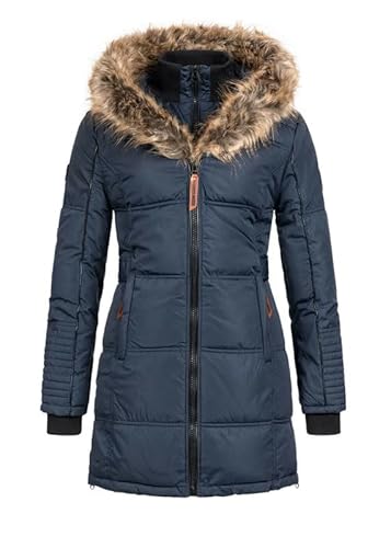Geographical Norway Beautiful Lady - Warm Mid Thick Parka Frauen Herbst Winter - Fin Mantel Kapuze Pelz - Jacke Windschnitt Daunenjacke Long - Ideal Geschenk Elegant Fraus (Marine L-Größe 3) von Geographical Norway