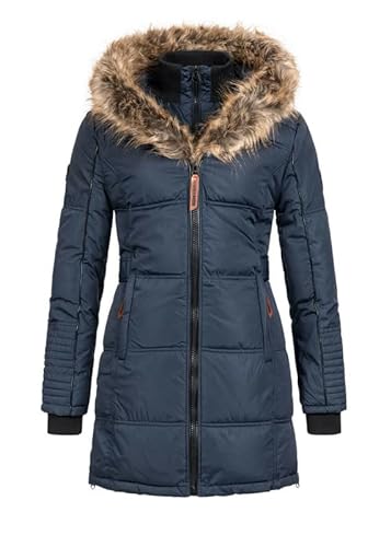 Geographical Norway Beautiful Lady Distribrands - Warme Damen Parka - Mantel mit Kunstpelz Kapuze - Winter Wind Jacke - Lange Jacke winterjacke (Marineblau XL - Größe 4) von Geographical Norway