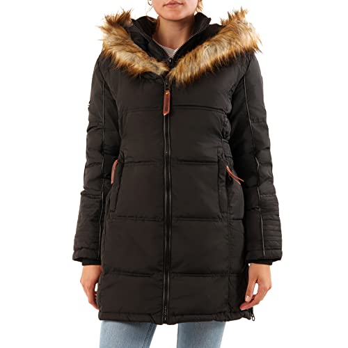 Geographical Norway Beautiful Lady - Warm Mid Thick Parka Frauen Herbst Winter - Fin Mantel Kapuze Pelz - Jacke Windschnitt Daunenjacke Long - Ideal Geschenk Elegant Fraus (Schwarz S-Größe 1) von Geographical Norway