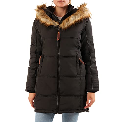 Geographical Norway Beautiful Lady Distribrands - Warme Damen Parka - Mantel mit Kunstpelz Kapuze - Winter Wind Jacke - Lange Jacke winterjacke (Schwarz XL - Größe 4) von Geographical Norway