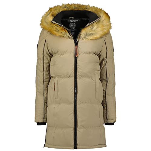 Geographical Norway Beautiful Lady - Warm Mid Thick Parka Frauen Herbst Winter - Fin Mantel Kapuze Pelz - Jacke Windschnitt Daunenjacke Long - Elegant Fraus (Beige S-Größe 1) von Geographical Norway