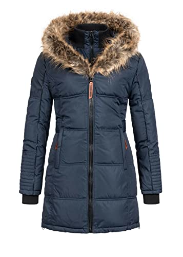 Geographical Norway Beautiful Lady - Warm Mid Thick Parka Frauen Herbst Winter - Fin Mantel Kapuze Pelz - Jacke Windschnitt Daunenjacke Long - Ideal Geschenk Elegant Fraus (Marine XL-Größe 4) von Geographical Norway