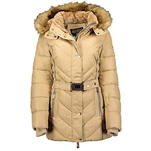 Geographical Norway Becky Lady - Warmer Parka Frauen Jahreszeit Herbst Winter - Dicker Mantel Kapuze Pelz Jacke Windstopper - Long Daunenjacke Warm - Ideal Elegant Geschenk (Beige M-Größe 2) von Geographical Norway