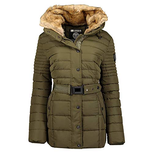 Geographical Norway Bellena Lady - Warmer Parka Frau Jahreszeit Herbst Winter - Mantel Kapuze Kunstpelz - Windjacke Windjacke Kurze Daunenjacke - Ideal Geschenk Frauen (khaki XXL-Größe 5) von Geographical Norway