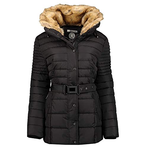 Geographical Norway Bellena Lady - Warmer Parka Frau Jahreszeit Herbst Winter - Mantel Kapuze Kunstpelz - Windjacke Windjacke Kurze Daunenjacke - Ideal Geschenk Frauen (Schwarz L-Größe 3) von Geographical Norway