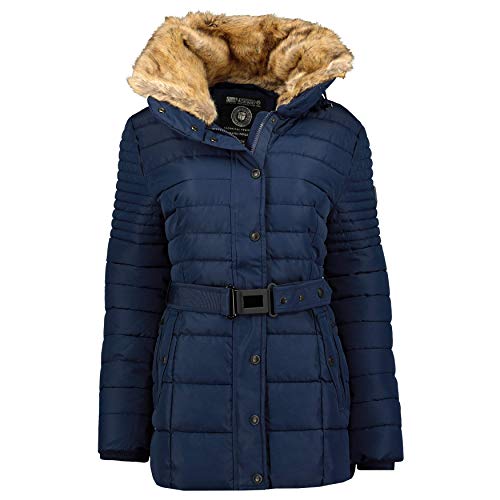 Geographical Norway Bellena Lady - Warmer Parka Frau Jahreszeit Herbst Winter - Mantel Kapuze Kunstpelz - Windjacke Windjacke Kurze Daunenjacke - Ideal Geschenk Frauen (Marine XL-Größe 4) von Geographical Norway