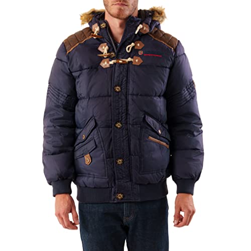 Geographical Norway Belphegore Men Distribrands - Herren Warme Jacke Gewebe - Dicken Mantel Kapuze Outdoor Pelzmantel - Winterjacke Jacken Outdoor Perfekt Ourdoorjacke (Blau L) von Geographical Norway