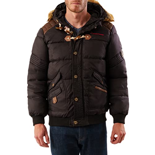 Geographical Norway Belphegore Men Distribrands - Herren Warme Jacke Gewebe - Dicken Mantel Kapuze Outdoor Pelzmantel - Winterjacke Jacken Outdoor Perfekt Ourdoorjacke (Schwarz 3XL) von Geographical Norway