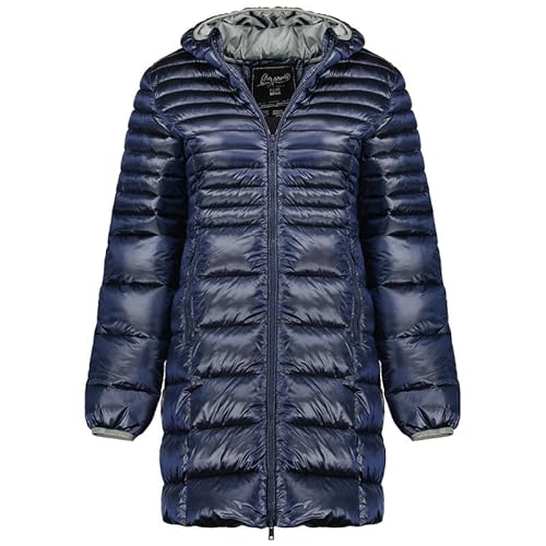 Geographical Norway Bodet Lady - Winterjacke Damen Warme Steppung Mann Herbst Winter - Warme Manteljacke leicht Kapuze - Daunenjacke Windstopper Langarm Polsterung - Frauen (Marineblau L) von Geographical Norway