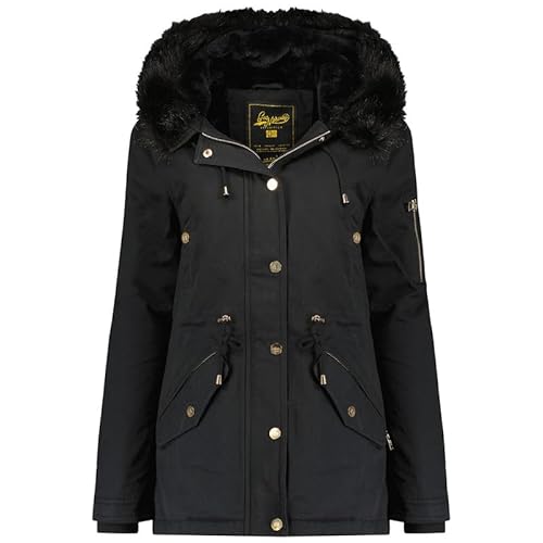 Geographical Norway Boldina Lady - Winterjacke Damen Warme Steppung Mann Herbst Winter - Warme Manteljacke leicht Kapuze - Daunenjacke Windstopper Langarm Polsterung - Frauen (Schwarz XL) von Geographical Norway