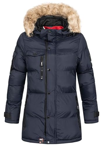 Geographical Norway Bonapart Lady - Winterjacke Damen Warme Steppung Mann Herbst Winter - Warme Manteljacke leicht Kapuze - Daunenjacke Windstopper Langarm Polsterung - Frauen (Marineblau S) von Geographical Norway