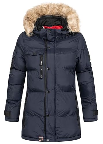 Geographical Norway Bonapart Lady - Winterjacke Damen Warme Steppung Mann Herbst Winter - Warme Manteljacke leicht Kapuze - Daunenjacke Windstopper Langarm Polsterung - Frauen (Marineblau XXL) von Geographical Norway