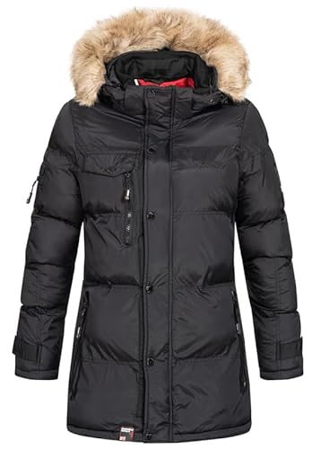 Geographical Norway Bonapart Lady - Winterjacke Damen Warme Steppung Mann Herbst Winter - Warme Manteljacke leicht Kapuze - Daunenjacke Windstopper Langarm Polsterung - Frauen (Schwarz M) von Geographical Norway