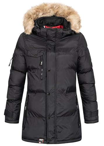 Geographical Norway Bonapart Lady - Winterjacke Damen Warme Steppung Mann Herbst Winter - Warme Manteljacke leicht Kapuze - Daunenjacke Windstopper Langarm Polsterung - Frauen (Schwarz S) von Geographical Norway