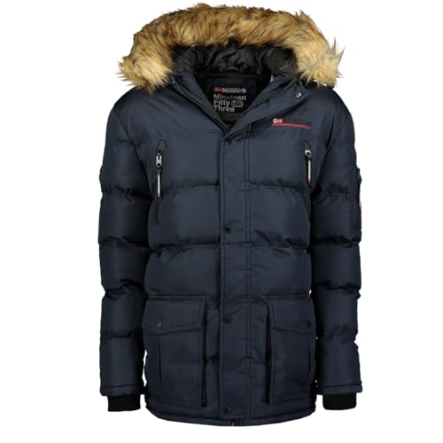 Geographical Norway Bravici Men - Parka Groß Warm Mann Herbst Winter - Dicker Wasserdichter Mantel Wasserabweisend - Outdoor Pelz Kapuzenjacke - Winter Windjacke (Marineblau XXL) von Geographical Norway