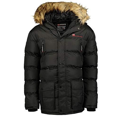 Geographical Norway Bravici Men - Parka Groß Warm Mann Herbst Winter - Dicker Wasserdichter Mantel Wasserabweisend - Outdoor Pelz Kapuzenjacke - Winter Windjacke (Schwarz XXL) von Geographical Norway